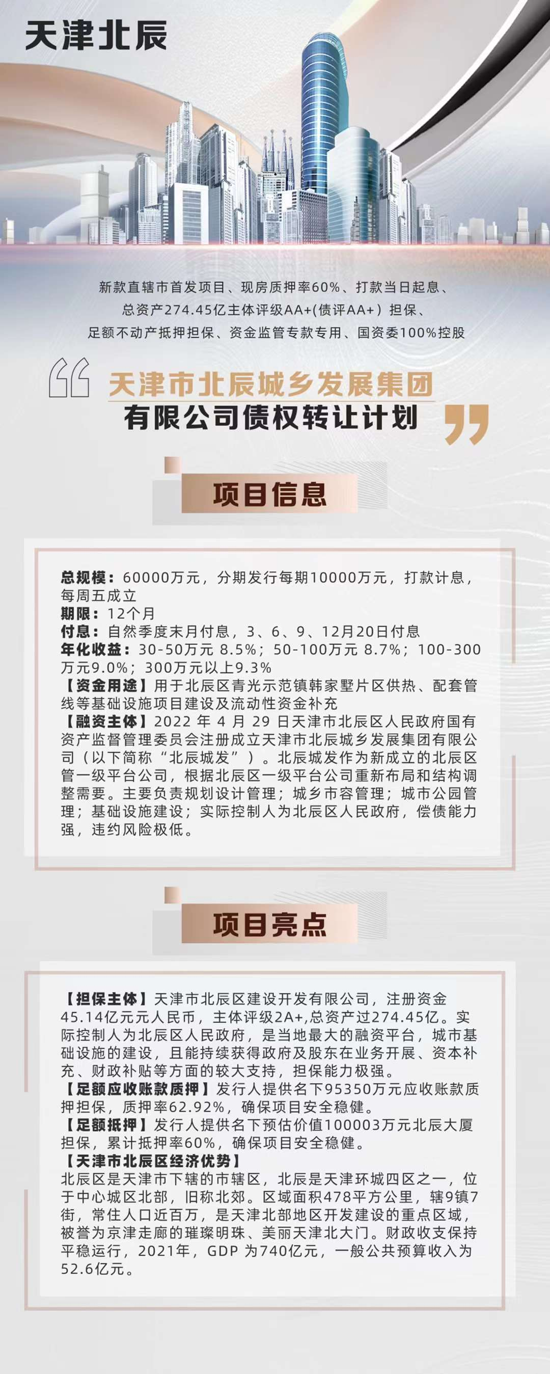天津市北辰城乡发展集团有限公司债权转让计划